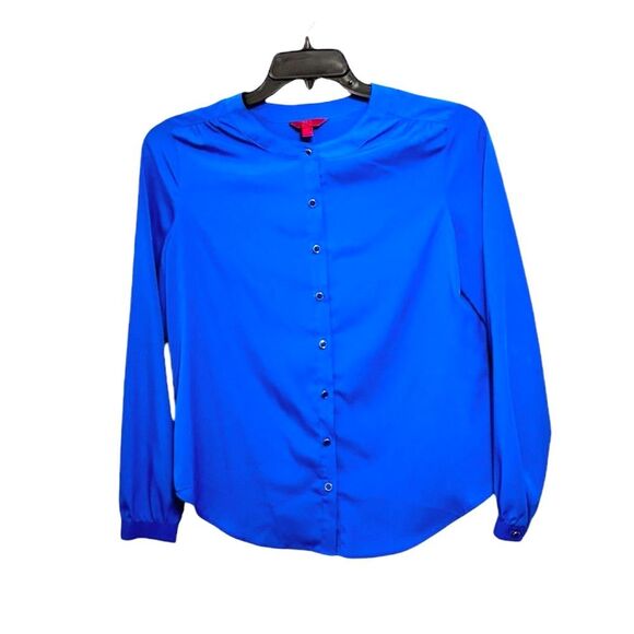 212 Collection | Women’s Royal Blue Button Down Blouse - Picture 1 of 13